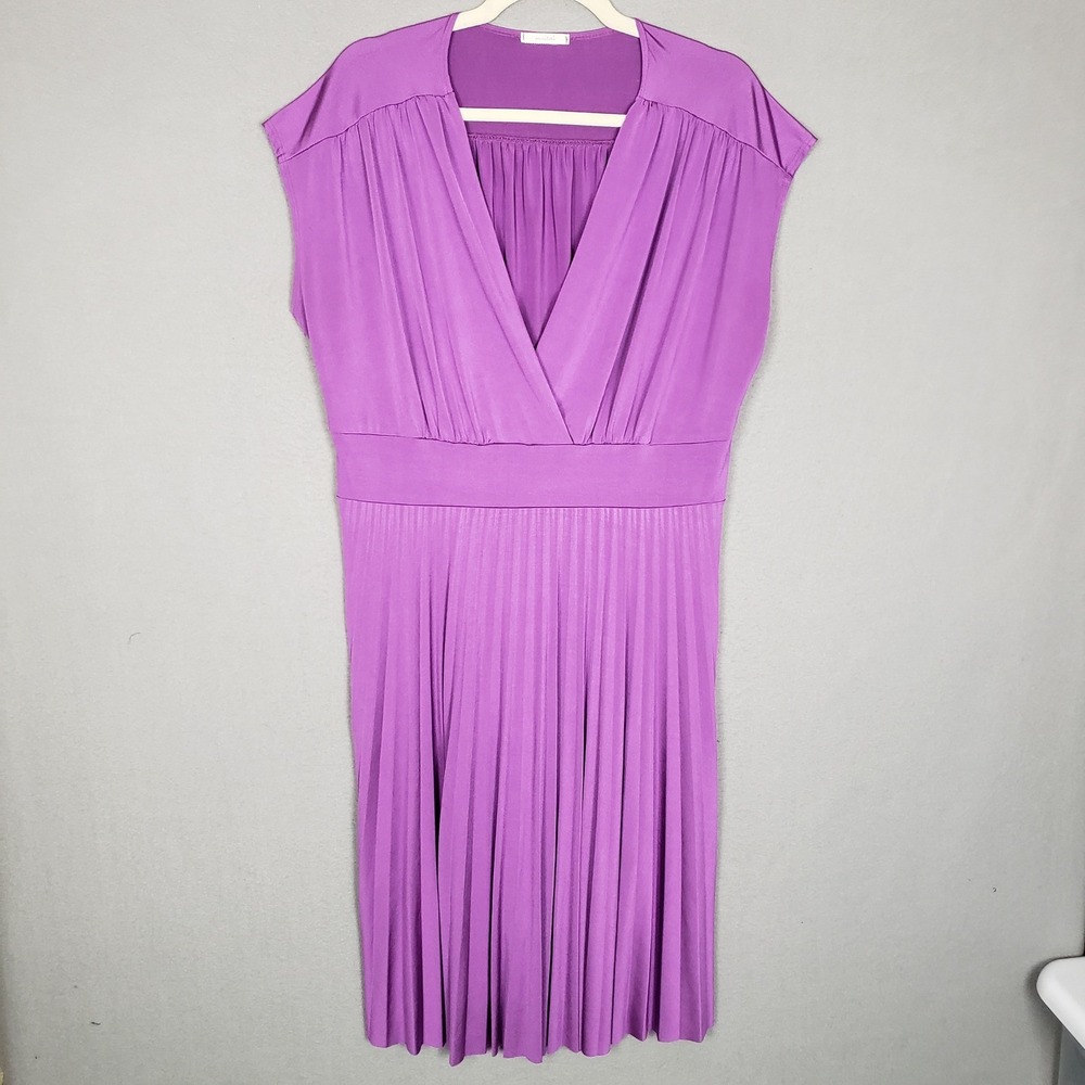 MaiTai Purple V-Neck Pleated Midi Dress Womens 1X Elastic Waist XD4123CA